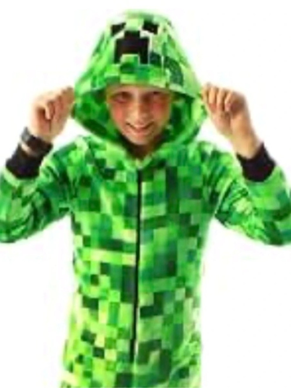 Minecraft Creeper Fleece Hooded Union Suit PJ Boys Large, Halloween Costume